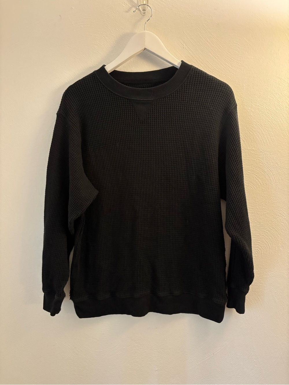 Aerie Black Waffle Knit Crewneck Sweater Size XS